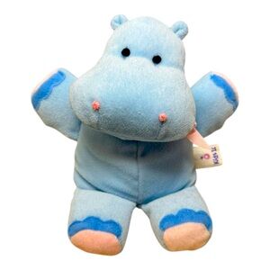 Vintage HTF Kids II Mini Baby Plush Hippopotamus Blue Hippo Stuffed Animal
